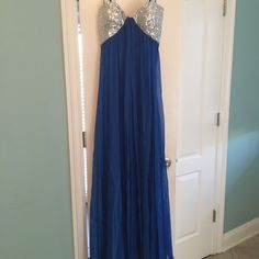 Long Strapless Dress With Detachable Spaghetti Straps Included By La Femme. Side Zipper, Beautiful Blue Flowing Skirt. Blue Sequined Strapless Dress, Blue Strapless Sequin Dress, Blue Lined Strapless Party Dress, Black Sparkly Prom Dress, Long Strapless Dress, Powder Blue Dress, Jersey Prom Dress, Light Purple Dress, Grey Long Dress