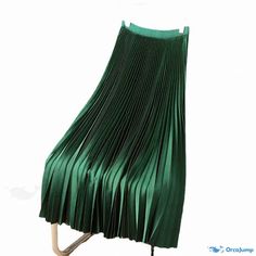 Orcajump - Chic High-Waisted Pleated Satin Skirt: A Fashionable Midi Dress with a Stylish Twist Non-stretch Green Pleated Skirt, Green Non-stretch Pleated Skirt, Green Pleated Non-stretch Skirt, Non-stretch Green Skirt For Winter, Green Stretch Pleated Skirt For Spring, Non-stretch Green Winter Skirt, Spring Green Stretch Pleated Skirt, Winter Green Non-stretch Skirt, Winter Non-stretch Green Skirt