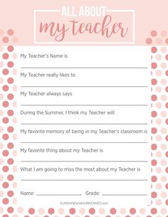 all about my teacher printable