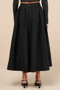 No matter your aesthetic, your looks will always be adorable when you've got the ASTR the Label Katarina Black Pleated Cotton Midi Skirt! Crisp woven cotton shapes this stylishly simple skirt that has a high, banded waist with subtle pleated details throughout. Flaring, lightly structured silhouette ends at a mini hem. Hidden zipper/clasp at back. Fit: This garment fits true to size. Length: Mid-calf length. Size medium measures 34.5" from waist to hem. Waist: Fitted - very fitted at natural wai Pleated Cotton Midi Skirt, Relaxed Cotton Midi Skirt, Cotton Pleated Midi Skirt, Chic Cotton Gathered Skirt Bottoms, Chic Cotton Gathered Skirt, Elegant Cotton Maxi Skirt, Cotton Maxi Skirt With Elastic Waistband For Work, Black Cotton Bottoms With Gathered Skirt, Full Cotton Skirt With Lining