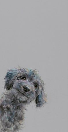 a painting of a small dog on a gray background