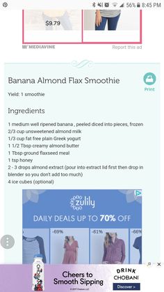 an ad for banana almond flax smoothie, which is advertised on the website