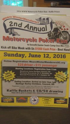 an advertisement for the 2nd annual motorcycle poker run on sunday, june 12, 2016