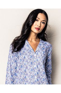 Channel an elegant style in these comfy cotton pajamas with a floral print, smooth piping and pearly buttons. Top has notched collar; long sleeves 100% cotton Machine wash, dry flat Imported Short Pajamas, Cotton Pajamas, Floral Short, Cotton Pyjamas, Notched Collar, Pajama Shorts, Elegant Style, Piping, Floral Print