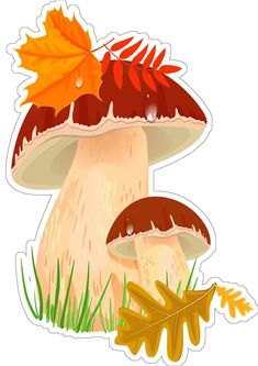 an image of a mushroom with autumn leaves