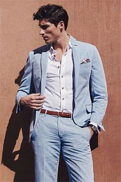 Ballbella made this Fashion Casual Sky Blue Summer Men Suits Two-pieces Linen Beach Wedding Suits for Men with rush order service. Discover the design of this Sky Blue Solid Notched Lapel Single Breasted mens suits cheap for prom, wedding or formal business occasion. Linen Beach Wedding, Summer Wedding Suit, Groom Tuxedo Wedding, Sky Blue Weddings, Beach Wedding Suits, Summer Wedding Suits, Wedding Suit Styles, Wedding Suits For Men, Light Blue Suit