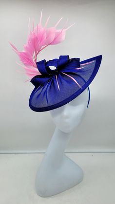 Elegant royal blue and PinkFascinator Classic style to go with a variety of outfits: bridesmaids,  cocktail party,  Kentucky Derby, Rehearsal dinner, Easter and church outfits.  Ones with hair clip and headband.  - Rare find - Lightweight  - Ready to ship - Fast Shipping - Free Shipping - Group discount available - Customize by adding different color flowers and or feathers - Headband and Hair clip  It comes in other colors see their links below: CHECK OUT MY STORE FOR OTHER STYLES & COLORS: etsy.com/shop/Hatsandpearls Find more at my website for more styles: www.hatsandpearls.com  Reach out to me if you can't find what you are looking for.  I can make cake custom orders and help you style and match your outfit  Tag and share your pictures when you wear and style our hats.  Instagram: @hat Kentucky Derby Party Headband Fascinator, Adjustable Fascinator For Carnival And Formal Occasions, Adjustable Fascinator For Formal Carnival, Adjustable Formal Fascinator For Carnival, Carnival Evening Mini Hat Headband, Adjustable Mini Hat For Kentucky Derby Party, Carnival Formal Fascinator Hat, Adjustable Fascinator With Structured Crown For Party, Elegant Mini Hats For Wedding And Carnival