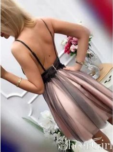 V-neck Short Homecoming Dresses Cheap Beaded Short Formal Dress ARD2429-SheerGirl Prom Dress Short Lace, Black Lace Prom Dress, Backless Homecoming Dresses, Dresses With Appliques, Short Formal Dress, Formal Ball Gown, Black Lace Shorts, Short Homecoming Dresses, Cheap Homecoming Dresses