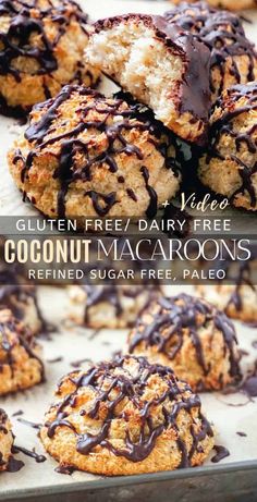 gluten free dairy free coconut macaroons with chocolate drizzle on top