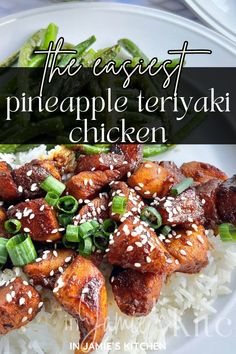 the easyest pineapple teriyaki chicken is served over rice