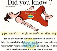 a woman laying on her stomach with the caption did you know? if you want to get flatter belly and slim body