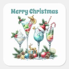 merry christmas card with three different drinks