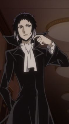 an anime character in a black suit and white shirt