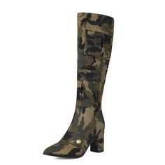 Shop Women's Camouflage Camping Fashion Chunky Heel Knee High Boots with Pocket color Green for Dancing Club, Music Festival, Night Club, Party with worldwide Free shipping & Free return. Green Casual Heeled Boots For Fall, Military Style Khaki Boots With Round Toe, Khaki Military Boots With Round Toe, Casual Camouflage Boots With Round Toe, Neon Pumps, Camping Fashion, Blue Satin Heels, Navy Blue Wedding Shoes, Royal Blue Wedding Shoes