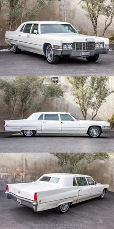 three different shots of the same white car