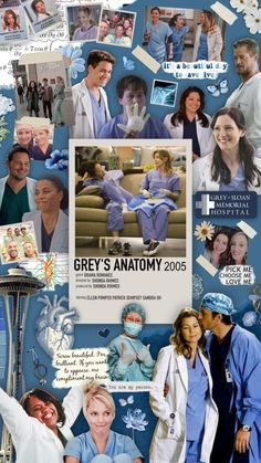 the grey's anatomy movie poster is shown with many pictures and words on it