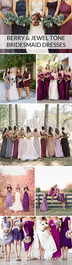 the bridesmaid dresses are all different colors