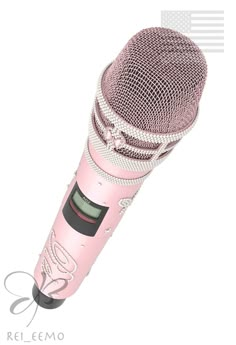 a pink microphone with an american flag in the background and white background