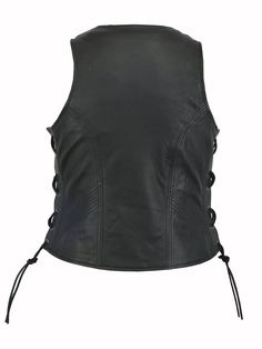 Women's Leather Open Neck Side Lace Zipper Front Vest Ultra-Soft Drum Dyed Naked Goat Skin 0.9-1.0mm. Rounded open neck for a stylish look. Zipper front closure w/stitching detail. Single panel back ideal for easy accessorizing with patches and club logos, embroidery or airbrushed art work. 2 outside zippered pockets. 2 inside concealed gun pockets made of special heavy duty textile with built-in holsters and snap closure. Inside cell phone pocket. Reinforced shoulder support for supreme conceal Leather Vests, Bike Cover, Shoulder Support, American Legend, Lace Vest, Smart Women, Open Neck, Airbrush Art, Leather Vest