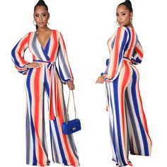 New Striped Print V-neck Sexy Long Sleeve Women Office Elegant Lace Up One Piece Jumpsuits Spring Multicolor V-neck Bodysuit, Chic Multicolor V-neck Jumpsuits And Rompers, Chic Multicolor V-neck Jumpsuit And Romper, Striped Fitted V-neck Jumpsuit, Striped Fitted V-neck Jumpsuits And Rompers, Multicolor V-neck Jumpsuit For Night Out, Office Elegant, Women Jumpsuit, Lace Bra Set