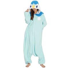 PRICES MAY VARY. Officially licensed Pokemon Piplup Kigurumi produced by the original Japanese brand SAZAC: Don’t fall for copycat imitations! SAZAC is Japan’s most successful Kigurumi manufacturer, unmatched in both quality and design. Our onesies feature symmetrical faces, professional stitching, thicker fabric and rich, vibrant colors. Adults Kigurumi are One-Size-Fits-All. They are made to be loose fitting and will fit anyone at least five feet tall. XL size is for those 6 feet tall and beyo Woman Pokemon Costume, Penguin Pokemon, Pokemon Kigurumi, Soft Sleepwear, Pokemon Mewtwo, Onesie Costumes, Japanese Word, Eye Details, Water Type