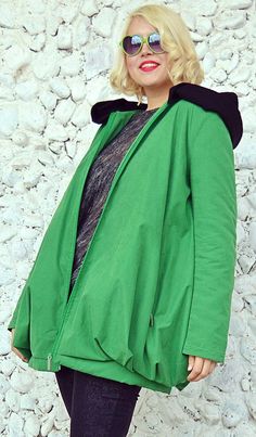 Green waterproof jacket made of taffeta and a knitted acrylic hoodie, perfect for spring. This wadded jacket is very comfortable and loose, being easy and fun to wear in rainy days or even sunny, yet chilly days of spring. We also have this design on black: https://www.etsy.com/listing/268552128/black-waterproof-jacket-casual-black Care instructions: Wash at 30 degrees The model in the picture is size S. Can be made in ALL SIZES. If you have any other specific requirements, do not hesitate to co Stretch Cotton Outerwear For Outdoor, Stretch Cotton Hooded Outerwear, Green Hooded Winter Jacket, Winter Cotton Stretch Hooded Jacket, Trendy Solid Parka With Detachable Hood, Spring Parka With Drawstring Hood For Cold Weather, Trendy Hooded Windbreaker For Cold Weather, Winter Stretch Cotton Hooded Jacket, Winter Hooded Raincoat