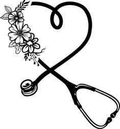 a stethoscope with flowers on it and the letter s in the shape of a heart