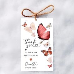 a thank you card with butterflies on it