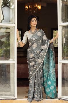 Shop beautiful grey tussar georgette saree online in USA with embroidered blouse. Make a fashion statement at weddings with stunning designer sarees, embroidered sarees with blouse, wedding sarees, handloom sarees from Pure Elegance Indian fashion store in USA.-full view Semi-stitched Gray Traditional Wear With Zari Work, Unstitched Gray Traditional Wear For Festive Season, Traditional Gray Saree With Pallu, Traditional Gray Saree With Dupatta, Gray Semi-stitched Traditional Wear With Zari Work, Gray Semi-stitched Bollywood Traditional Wear, Gray Traditional Wear Saree With Zari Work, Gray Saree With Zari Work For Wedding, Gray Saree With Dupatta For Wedding