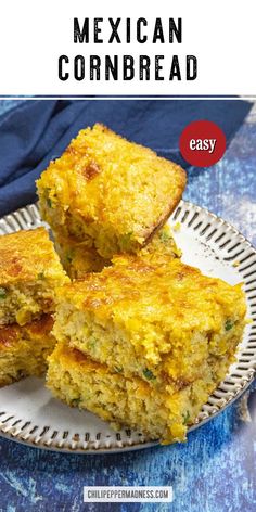 mexican cornbread on a plate with text overlay