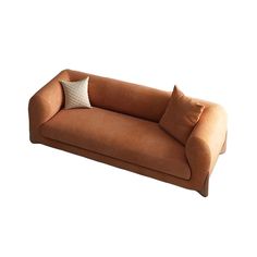 a brown couch with two pillows on it's back and one pillow in the middle