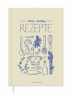 a recipe book with the words rezepte written in blue ink on it