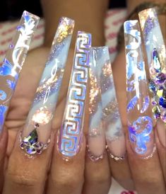 Birthday Nails Bright, Scorpio Birthday Nails, Nails Bright, Scorpio Birthday, Blue Acrylic Nails, Long Nail, Glow Nails