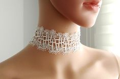 Bridal Shower White Lace Handmade Chokers Delicate Lace | Etsy Elegant Lace With Lace Trim For Ceremony, Elegant White Scalloped Lace, Elegant Scalloped Lace For Ceremonies, Elegant Adjustable Cream Choker, Adjustable Elegant Cream Choker, Elegant Cream Adjustable Choker, Elegant Crochet Lace For Ceremonies, Elegant Fitted Lace For Wedding, Elegant Bridal Accessories With Delicate Lace For Ceremony