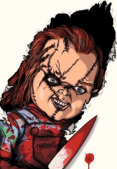 Chucky Doll Wallpaper, Chucky Painting Canvas, Chucky Cartoon, Chucky Painting, Chucky Drawing, Galaxy Tattoo Sleeve, Horror Painting, Chucky Tattoo, Chucky Movies