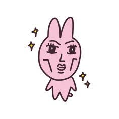 a pink bunny face with stars around it