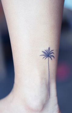 Tattoo, palm tree, ankle, leg, small, beautiful, simple, nature, summer Poetic Tattoos, Moms Tattoo, Tree Tattoo Ankle, Palm Tree Tattoo Ankle, Tattoos Masculinas, Tatoo Inspiration, Female Tattoos, Palm Tattoos, Tattoo Trend