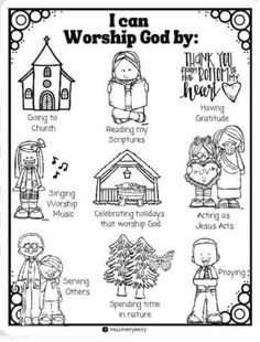 i can worship god by coloring page with pictures and words to color on the page