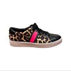 Michael Kors Sneakers, Hot Pink/Fuscia Stripe And Leopard Animal Print Calf Fur. Stunning, Sassy, Luxurious Sneakers That Will Elevate Any Pair Outfit To The Next Level! Nwot Or Box Hard To Find Shoe Availability Size 8.5m Michael Kors Shoes Sneakers Pink, Michael Kors Sneakers, Leopard Animal, Michael Kors Shoes, Womens Shoes Sneakers, Hot Pink, Animal Print, Shoes Sneakers, The Next