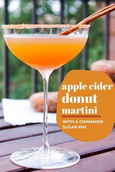 an apple cider donut martini with cinnamon sugar rim