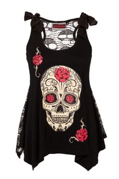 Skulls: Jawbreaker Sugar #Skull Gothic Top, in Black. Lace Skull, Gothic Tops, Net Top, Fantasy Wardrobe, Moda Chic, Estilo Punk, A Skull