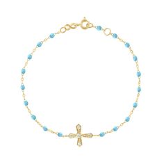 Gigi Clozeau - Classic Cross Vintage Diamond Turquoise bracelet, Yellow Gold, 6.7 Elegant Turquoise Cross Jewelry, Bracelet Rose Gold, Cross Bracelet, Gold Cross, Summer Jewelry, Vintage Bracelets, Vintage Diamond, Or Rose, Rocker