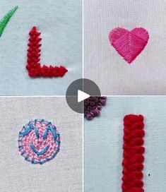 four pictures showing the letters i, l, and o in different colors with stitching