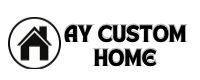 a logo for a custom home with the words, ay customs and a house