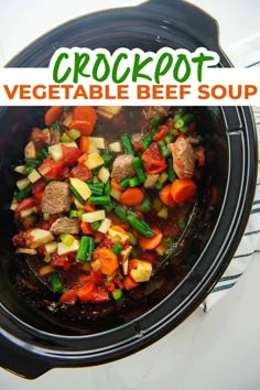 the crockpot vegetable beef soup is ready to be eaten