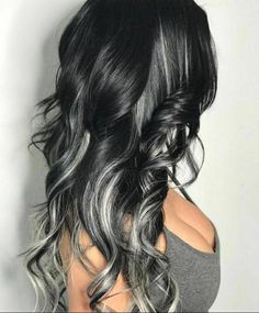 Silver Ombre Hair, Black Hair With Highlights, Silver Hair Color, Gray Hair Highlights, Grey Hair Color, Ombre Hair Color, Tape In Hair Extensions, Hair Color Balayage