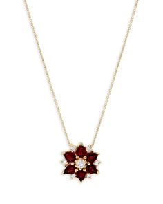 Bloomingdale's Fine Collection Ruby & Diamond Flower Pendant Necklace in 14K Yellow Gold, 16 Ruby Flower Necklace, Flower Necklace Outfit, Choker Necklace Outfit, Red Flower Necklace, Ruby Flower, Diamond Flower Pendant, Flower Choker Necklace, Necklace Outfit, White And Blue Flowers