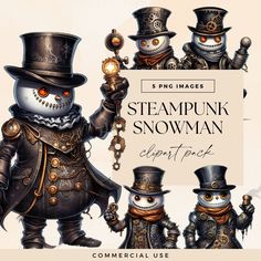 steampunk snowman clipart pack for commercial use by png image designs