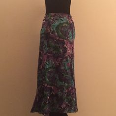 Fully Lined, Never Worn. Vibrant Colors With Butterfly Detail. Outer Layer Is A Little Sheer But Has Black Lining Underneath. A Slight Ruffle At Bottom And The Way It’s Cut Makes It Flutter Just A Bit. Very Feminine! Necklace Not Included Printed Long Skirt, Feminine Necklace, Dress Barn, Butterfly Print, Cut And Color, Long Skirt, Blue And Purple, The Way, Women's Dress