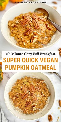 pumpkin oatmeal in a bowl with text overlay